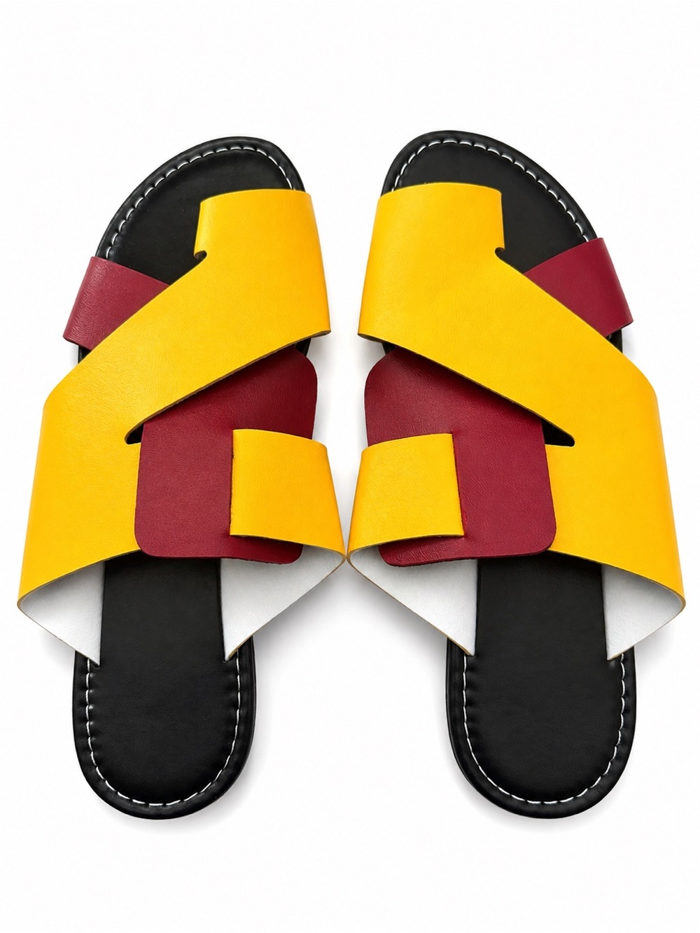 Women's Colorblock Slide Sandals in Yellow & Burgundy
